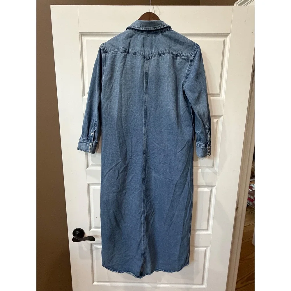 Sendero Annie Denim Pearl Snap Midi Shirt Dress Small Western Cowgirl Ranch
